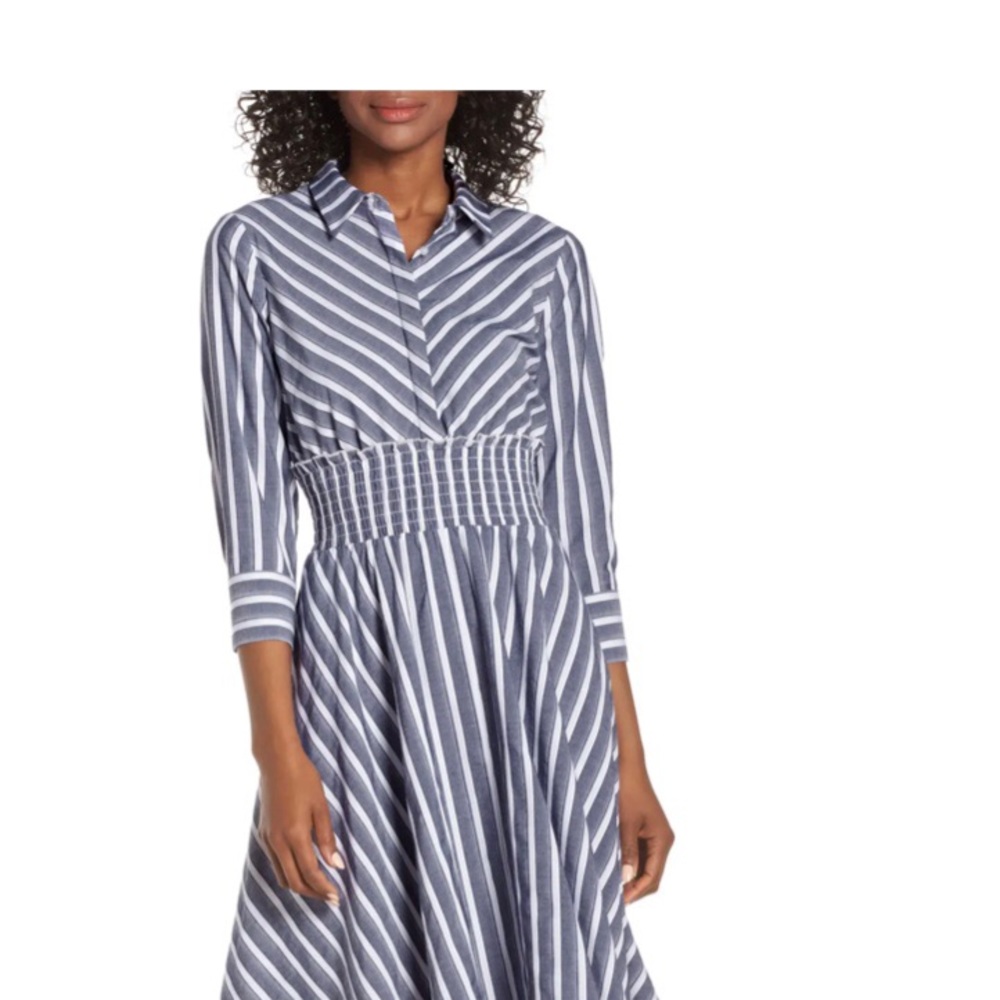 Eliza J Blue & White Striped ShirtDress Sz 6 NWOT